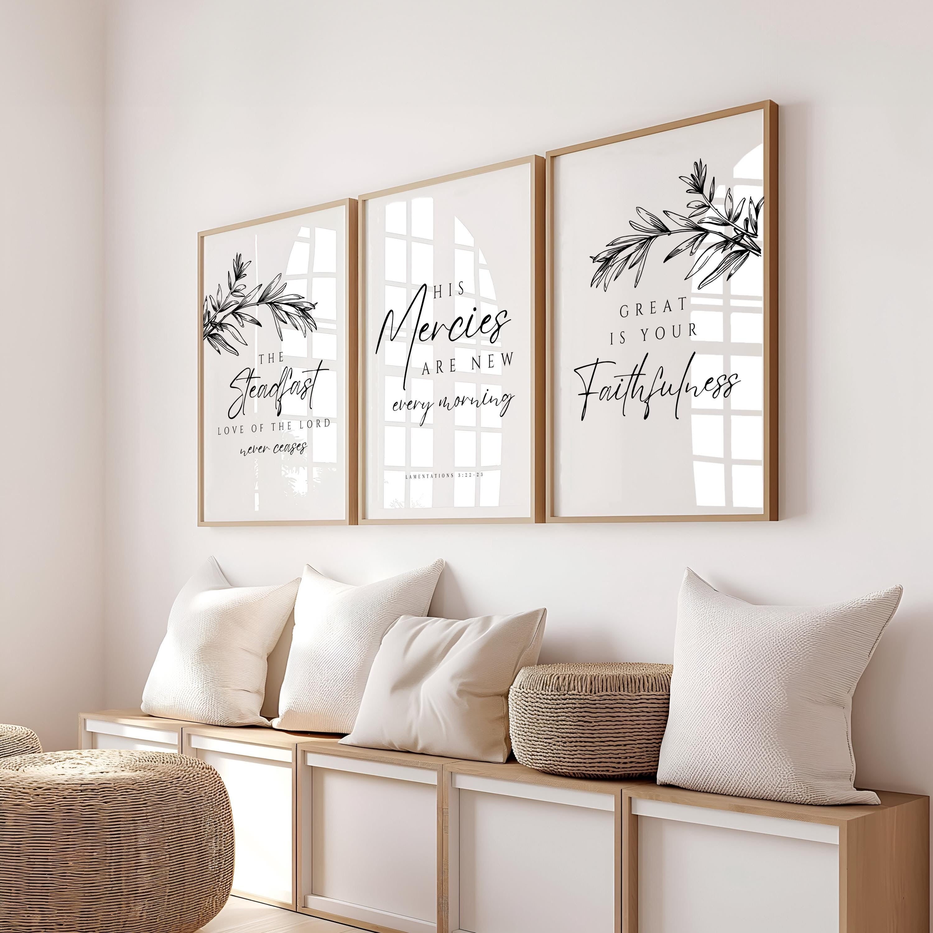 Set of 3 Lamentations 3.22-23, The steadfast love of the Lord, Bible Verse Wall Art, Scripture Wall Art, Christian Wall Art, Home Decor